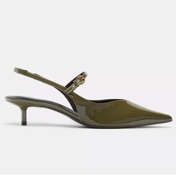 NEW! Zara Olive Green Slingback Heels Size 41 - Picture 2 of 8